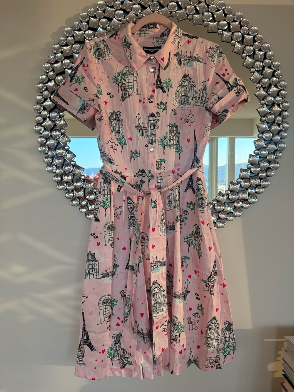 Pink Paris Print Shirt Dress- Karl Lagerfeld